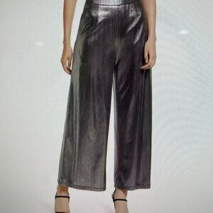 Marc New York Metallic Charcoal Pleated Wide Leg Crop Pants Elastic Waist Size L